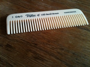 Taylor of Old Bond Street I040 moustache comb. Made in Europe; finished in England. Photo by author.