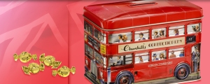 Churchill's Confectionery (English Toffees) London Bus tin. Made in the UK.